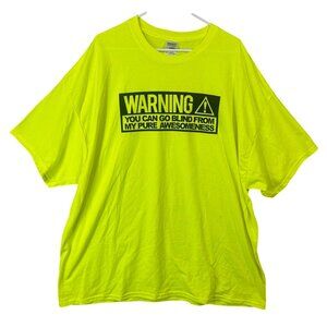 Warning Graphic Neon Yellow Gildan Ultra Cotton T-Shirt 3XL Preshunk EUC